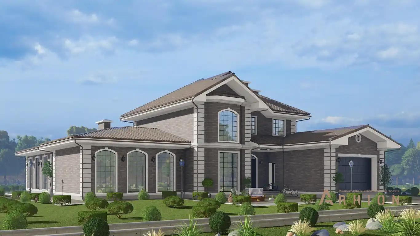 3. Проект двухэтажного дома в европейском стиле с многоскатной кровлей, h-1610, площадью - 517 кв c сауной, терассой, гаражом, бассейном